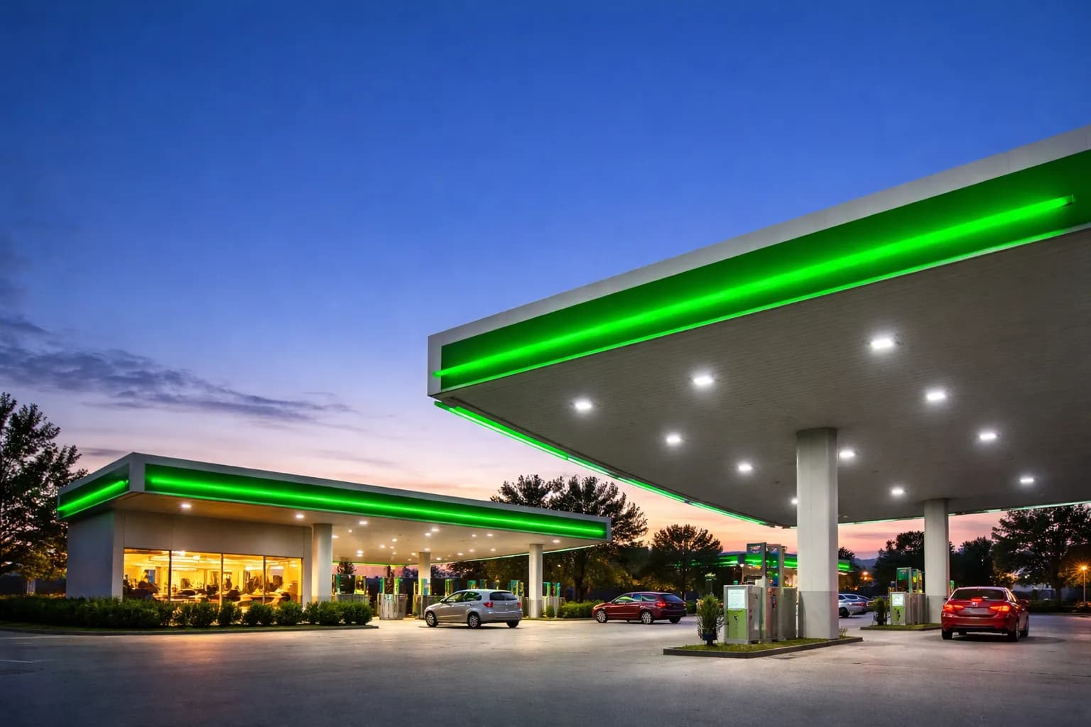 Posto de combustível moderno com foco em eficiência
